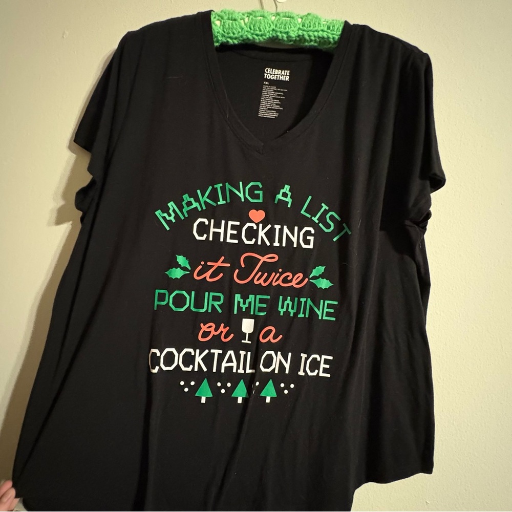 Celebrate Together Black v-neck holiday Cocktail Short Sleeve tee